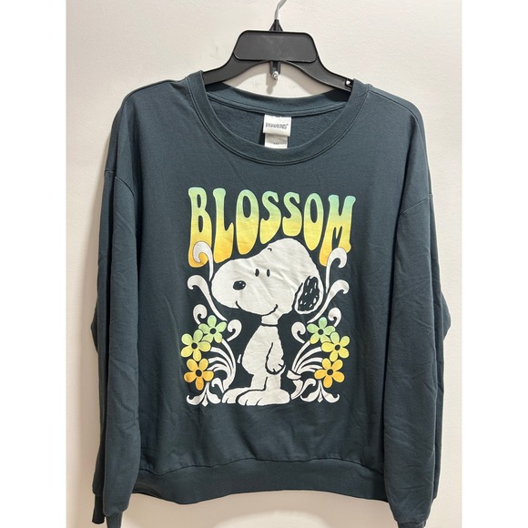 Peanuts Tops - Peanuts Snoopy Blossom Graphic Sweatshirt Teal Green Retro Floral Soft Pullover